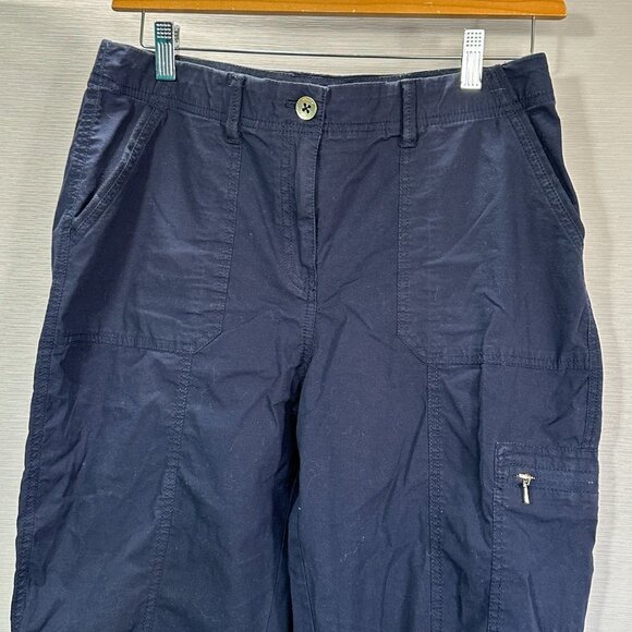 Chicos Pants Womens 10 Blue Cotton Stretch Crop Convertible Cargo Roll Cuff Pock - Picture 2 of 10